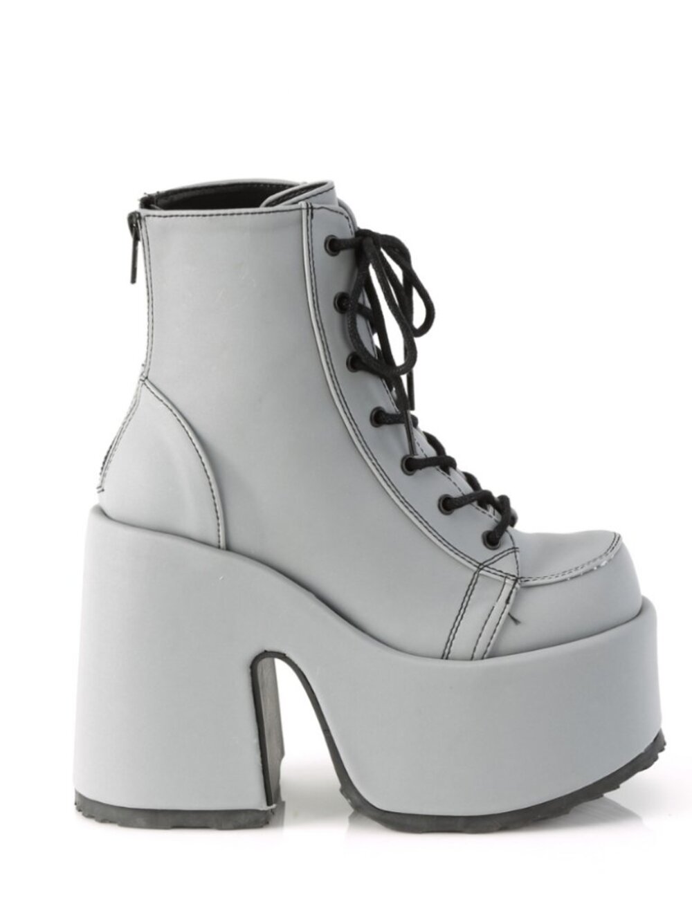 5" Chunky Heel Platform Lace-Up Ankle Boot with Grey Reflective Vegan Leather